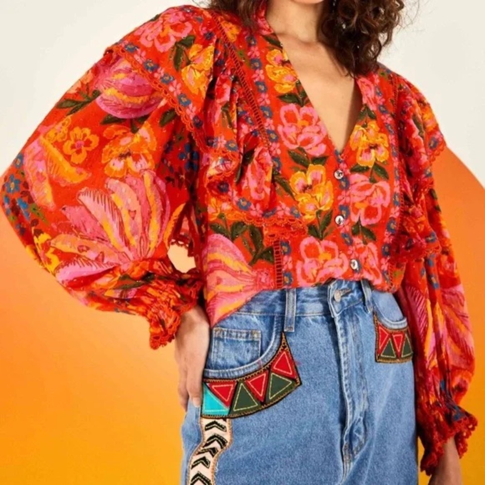 Farm Rio M Red Spring Banana Blouse